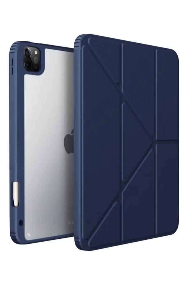 iPad Pro 13-inch 2024 Case, Smart Folio Stand Slim Cover, Auto Sleep/Wake, with Pencil Slot, Clear Back Cover - Blue - Image 1