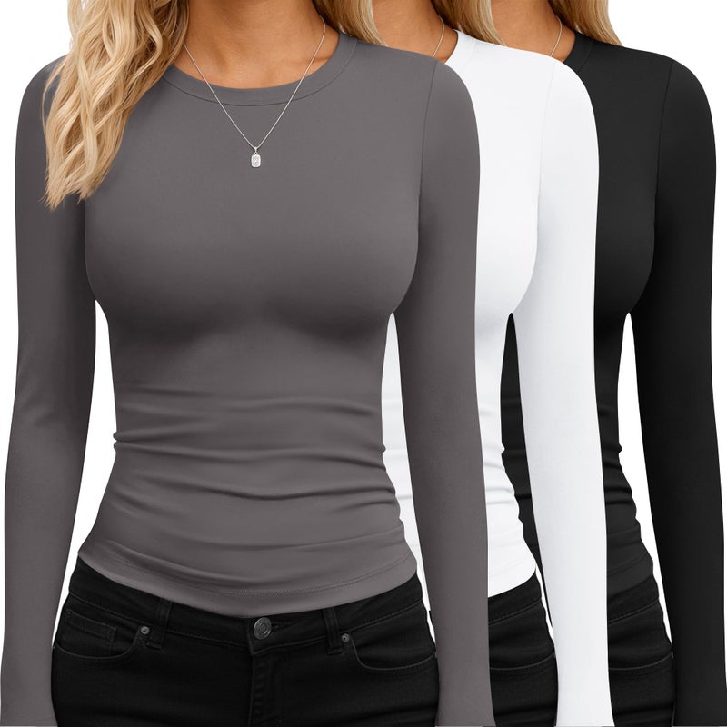 TNNZEET Long Sleeve Shirts for Women Basic Soft Tees Fashion Crop Tops Fall Spring Y2K Tight Clothes for Casual Workout 2026 Black White Grey - Image 1