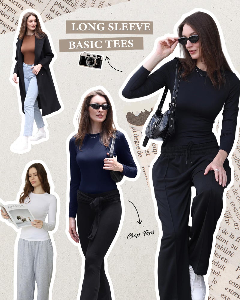 TNNZEET Long Sleeve Shirts for Women Basic Soft Tees Fashion Crop Tops Fall Spring Y2K Tight Clothes for Casual Workout 2026 Black White Grey - Image 4