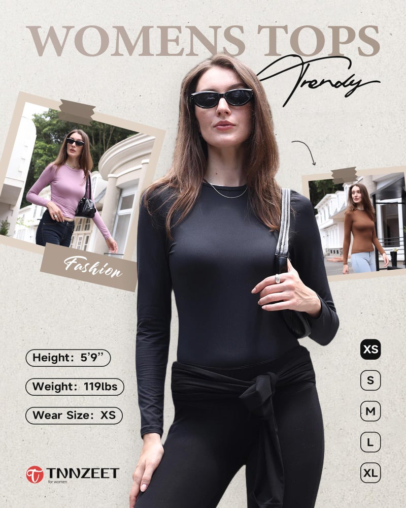 TNNZEET Long Sleeve Shirts for Women Basic Soft Tees Fashion Crop Tops Fall Spring Y2K Tight Clothes for Casual Workout 2026 Black White Grey - Image 5
