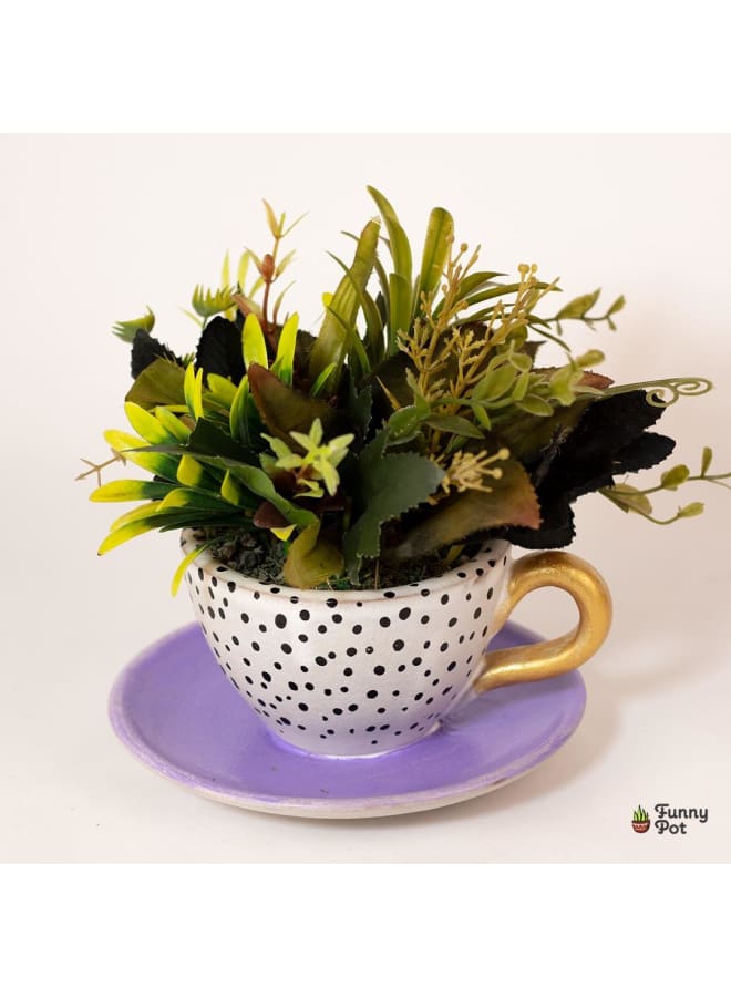 Handnade artificial plant pot - purple & white - 18*10 cm