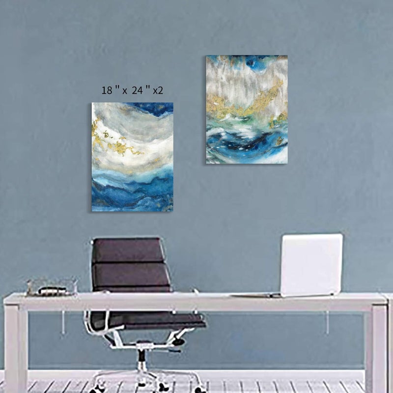 Hardy Gallery Abstract Painting Canvas Wall Art: Blue Picture Hand Painted Artwork for Living Room (24'' x 18'' x 2 Panels) - Image 4