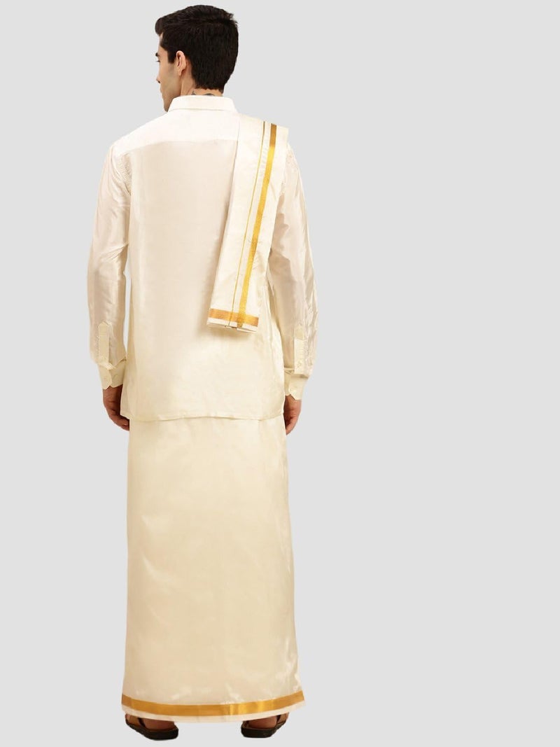 RAMRAJ COTTON رامراج قطن قميص زاري من الحرير الصناعي للرجال مع دهوتي (كريم;42) - Image 2