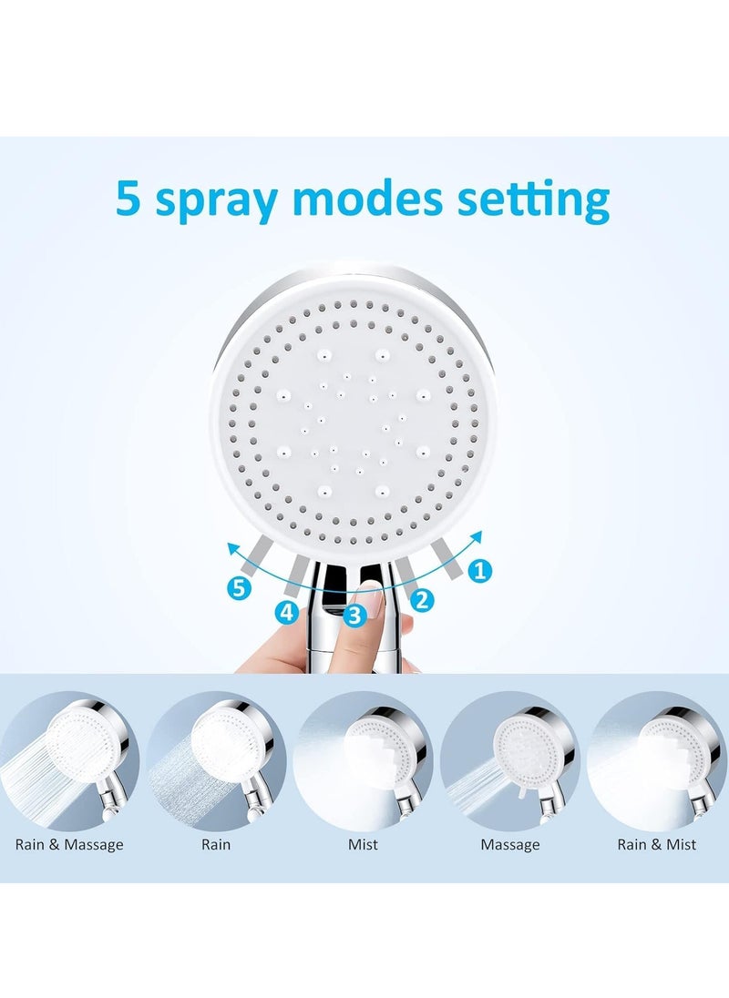 Generic - High Pressure Shower Head, Water Saving Hand Shower, 5 Jet Types, Handheld Showerhead for Bathing and Spa, Modern Square Handheld Shower Head Silver - Image 1