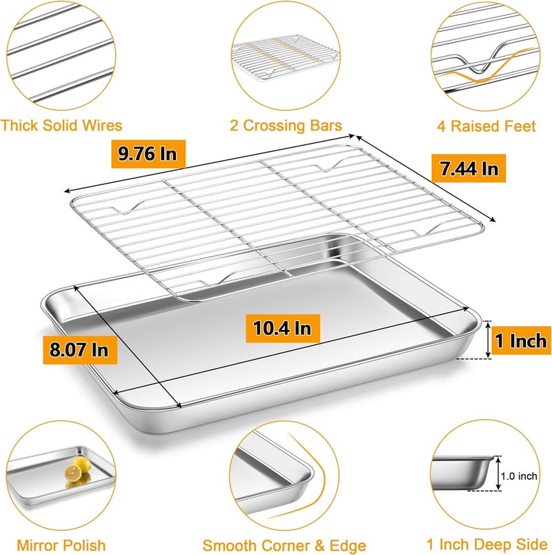Homikit Baking Sheet with Rack Set (2 Pans + 2 Racks), 10 x 8 Inches Stainless Steel Small Cookie Sheets with Cooling Racks Non Toxic, Metal Toaster Oven Bacon Crisp Trays for Baking, Dishwasher Safe - Image 2