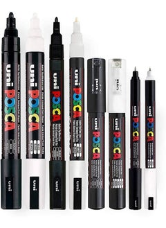 POSCA Black & White - Fine To Medium Set Of 8 Pens Pc-5M, Pc-3M, Pc-1M, Pc-1Mr  - Image 1