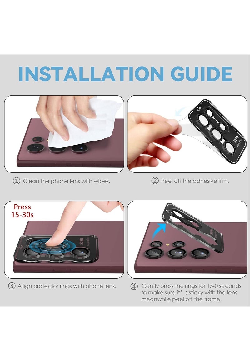 Raxoom Samsung Galaxy S22 Ultra Camera Lens Protector [3+2], Anti Scratch HD Tempered Glass Back Camera Protective Film Ring Cover, Black - Image 5