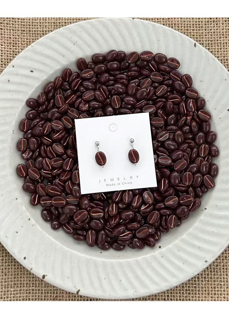 Autumn and winter imitation coffee beans (non-real coffee beans) stud earrings S925 silver 
