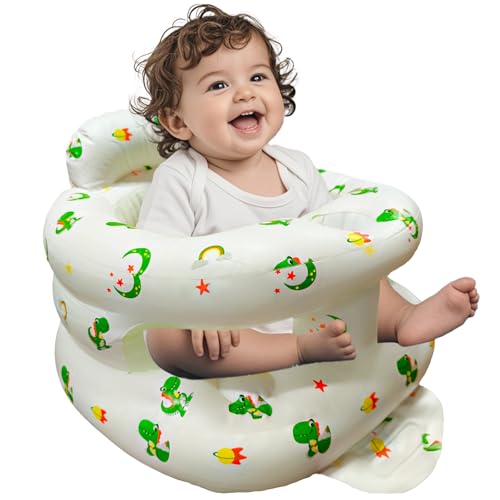 TOSXW Inflatable Baby Seat for Babies 3-36 Months, Baby Chair with Fence & Built in Air Pump, Blow Up Floor Seat with Back Support, Inflatable Infant Chair Sit Me Up for Home, Travel Green Dinosaur - Image 1