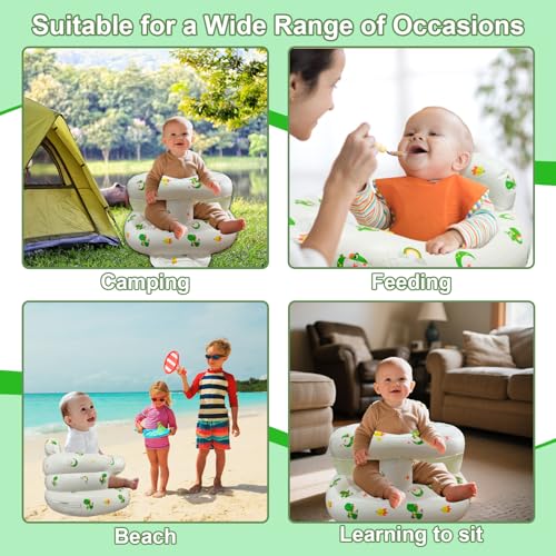 TOSXW Inflatable Baby Seat for Babies 3-36 Months, Baby Chair with Fence & Built in Air Pump, Blow Up Floor Seat with Back Support, Inflatable Infant Chair Sit Me Up for Home, Travel Green Dinosaur - Image 5