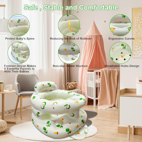 TOSXW Inflatable Baby Seat for Babies 3-36 Months, Baby Chair with Fence & Built in Air Pump, Blow Up Floor Seat with Back Support, Inflatable Infant Chair Sit Me Up for Home, Travel Green Dinosaur - Image 3