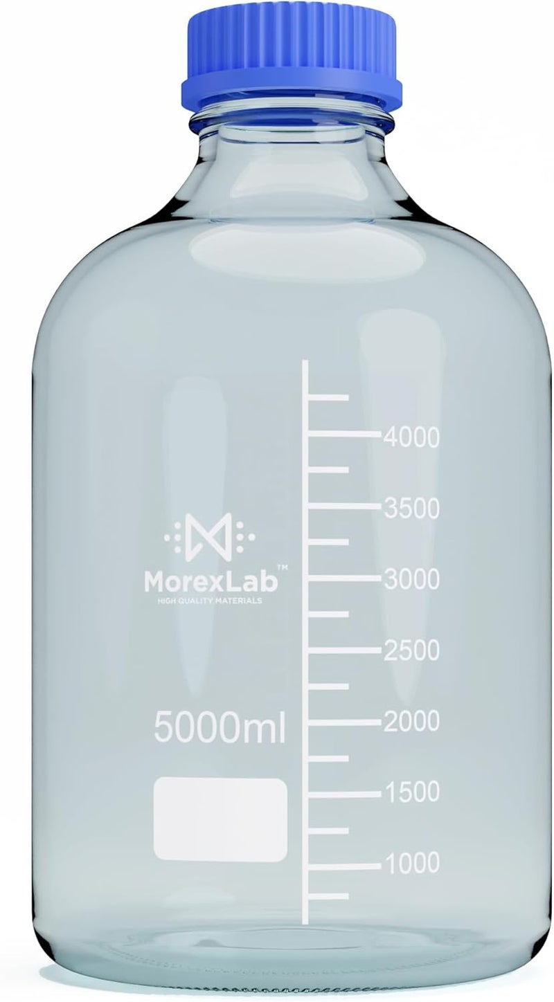 MorexLab 5000ML Storage Glass Bottles – 1pc Round Media Storage Bottle – Borosilicate Glass Bottles – Safe Probe Storage Glass Storage Bottles with GL60 Blue Screw Cap (5000ml - 1pc) - Image 1