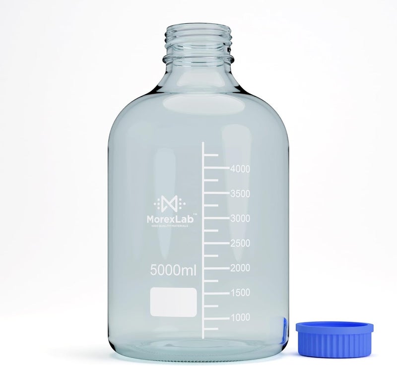 MorexLab 5000ML Storage Glass Bottles – 1pc Round Media Storage Bottle – Borosilicate Glass Bottles – Safe Probe Storage Glass Storage Bottles with GL60 Blue Screw Cap (5000ml - 1pc) - Image 3