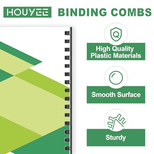 HOUYEE 1/2 Inch Plastic Binding Comb 19 Ring, 90 Sheet Capacity, Letter Size Black Comb Binding Spines (100 Pack) - Image 3