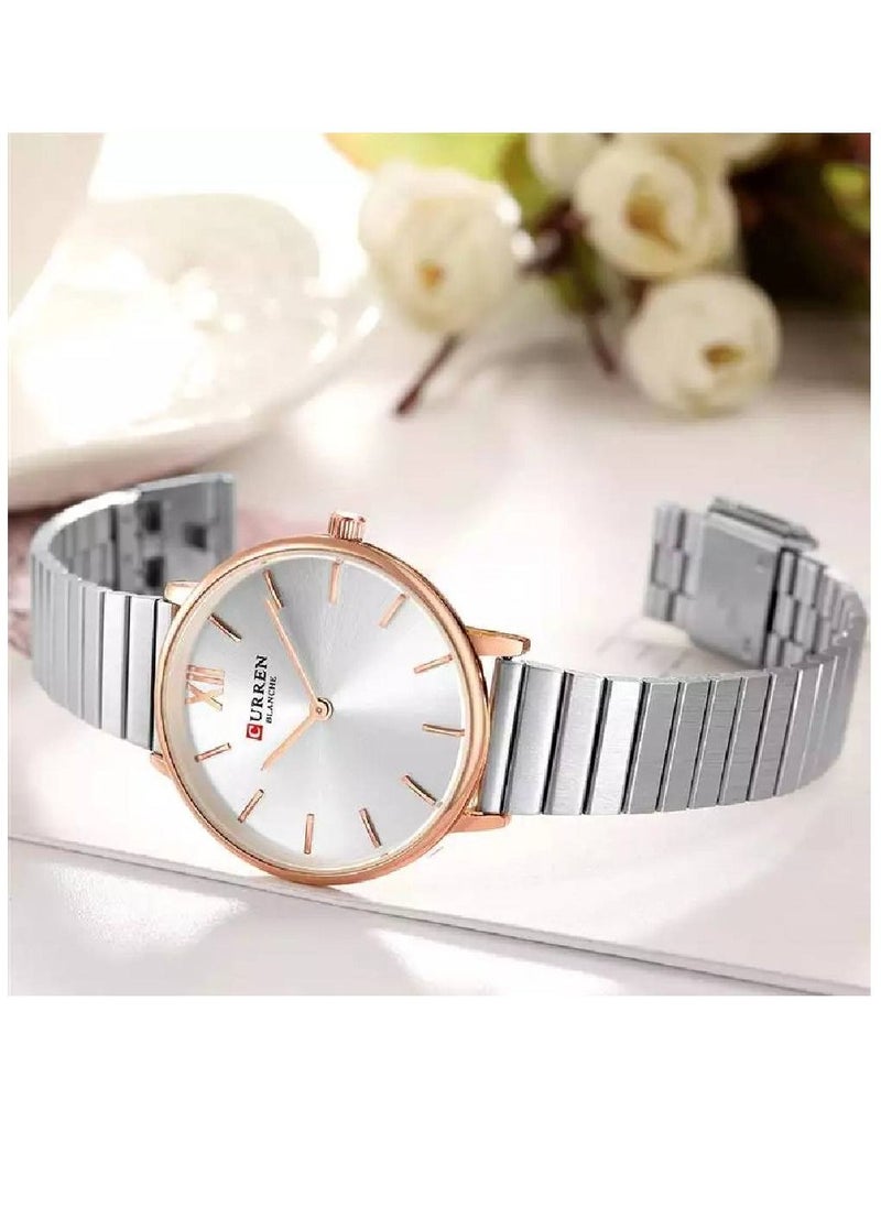 CURREN - 9040 Brand Luxury Waterproof Women's Watch with Quartz Ladies Wrist Watch Silver - Image 1