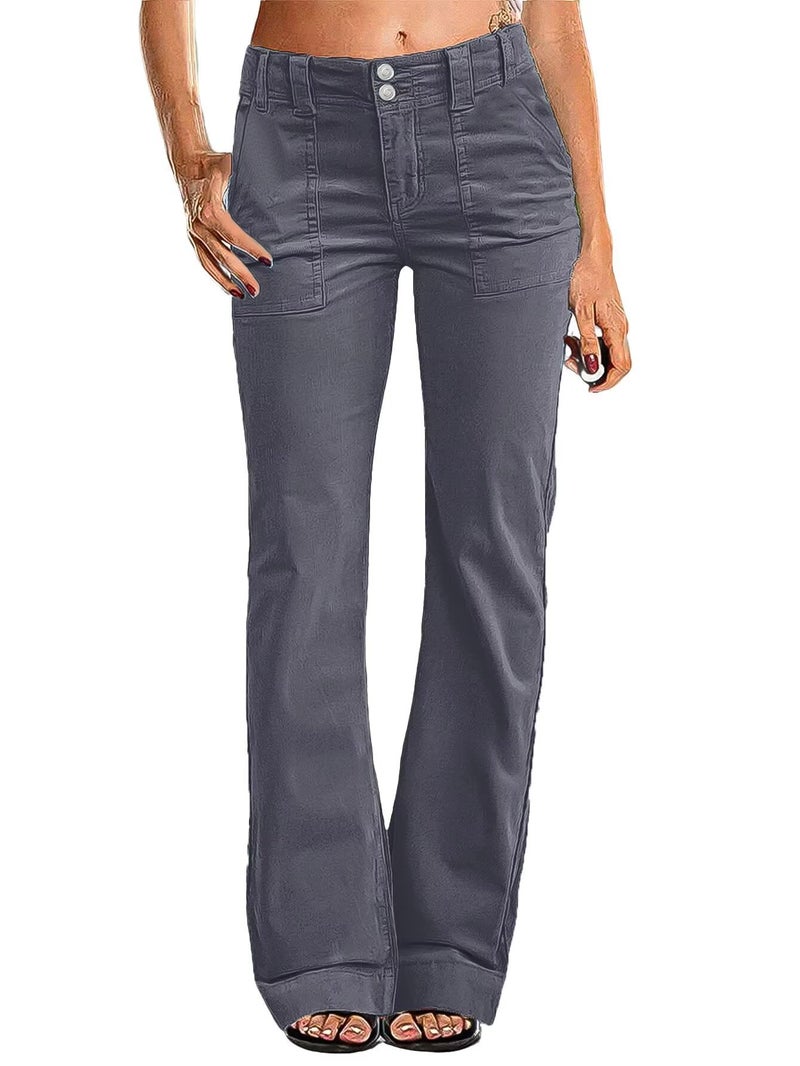 Flamingals Women's Wide Leg Pants for Women Mid Waist Dress Flare Straight Leg Corduroy Pants Work 31" Inseam Trouser Gray 2XL - Image 1