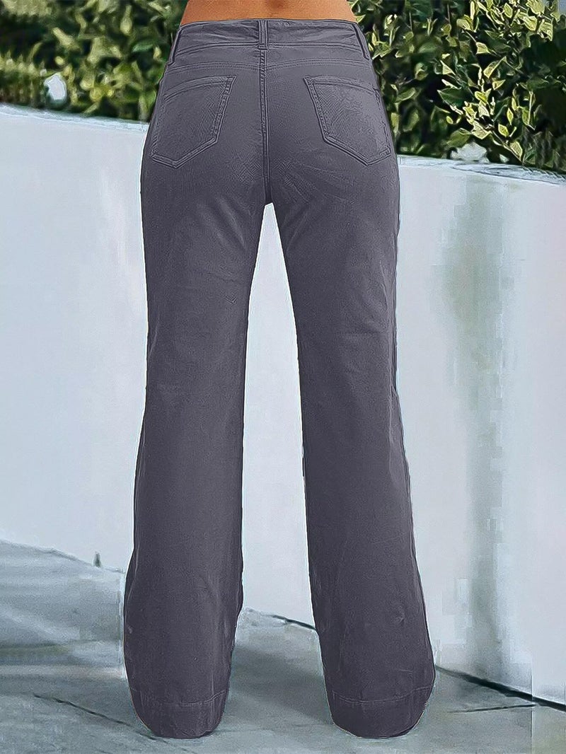 Flamingals Women's Wide Leg Pants for Women Mid Waist Dress Flare Straight Leg Corduroy Pants Work 31" Inseam Trouser Gray 2XL - Image 5