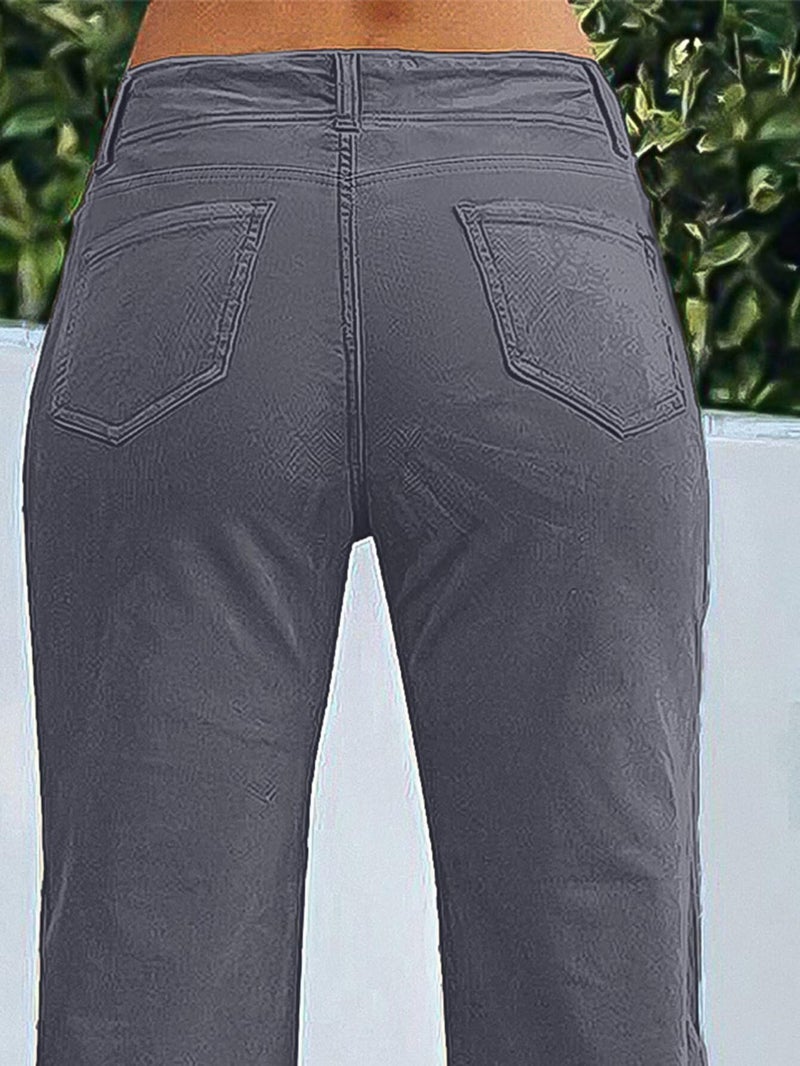 Flamingals Women's Wide Leg Pants for Women Mid Waist Dress Flare Straight Leg Corduroy Pants Work 31" Inseam Trouser Gray 2XL - Image 3