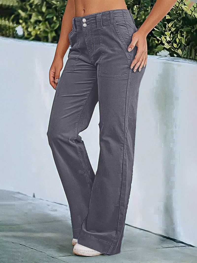 Flamingals Women's Wide Leg Pants for Women Mid Waist Dress Flare Straight Leg Corduroy Pants Work 31" Inseam Trouser Gray 2XL - Image 2