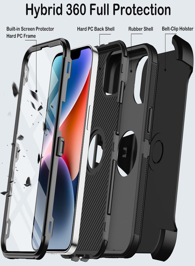 جراب KECAI لهاتف iPhone 14 Plus مع مشبك حزام، واقي شاشة مدمج، غطاء هاتف متين مقاوم للصدمات والسقوط، بمواصفات عسكرية، مع مسند، متوافق مع Apple 14 Plus 6.7 بوصة (أسود) - Image 3