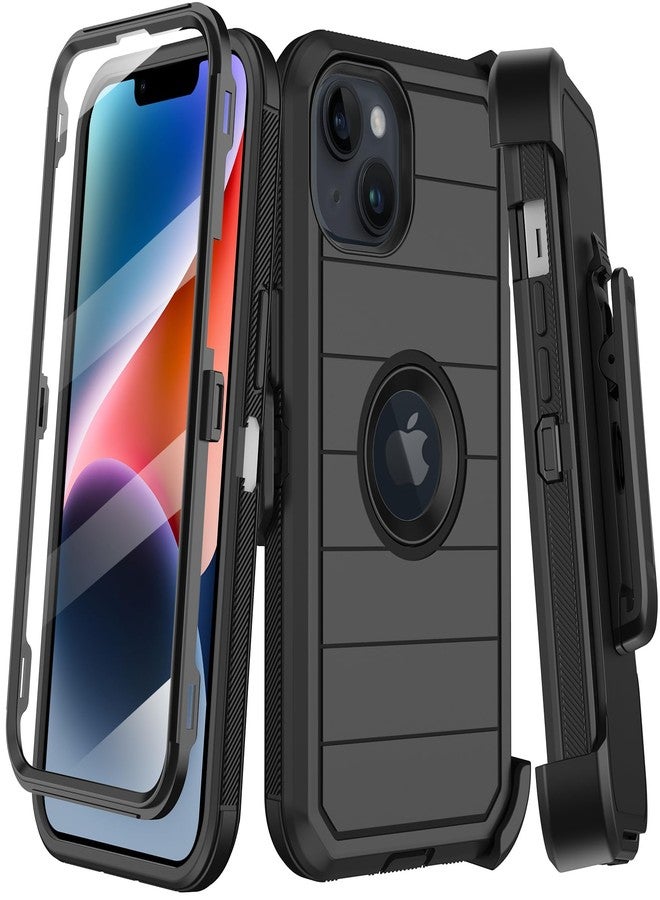 جراب KECAI لهاتف iPhone 14 Plus مع مشبك حزام، واقي شاشة مدمج، غطاء هاتف متين مقاوم للصدمات والسقوط، بمواصفات عسكرية، مع مسند، متوافق مع Apple 14 Plus 6.7 بوصة (أسود) - Image 1