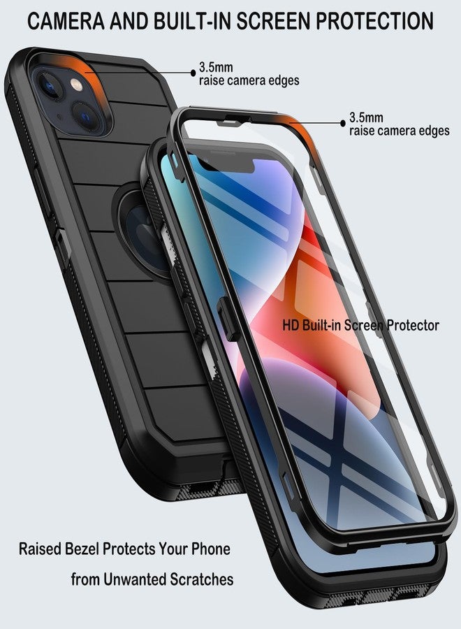 جراب KECAI لهاتف iPhone 14 Plus مع مشبك حزام، واقي شاشة مدمج، غطاء هاتف متين مقاوم للصدمات والسقوط، بمواصفات عسكرية، مع مسند، متوافق مع Apple 14 Plus 6.7 بوصة (أسود) - Image 2