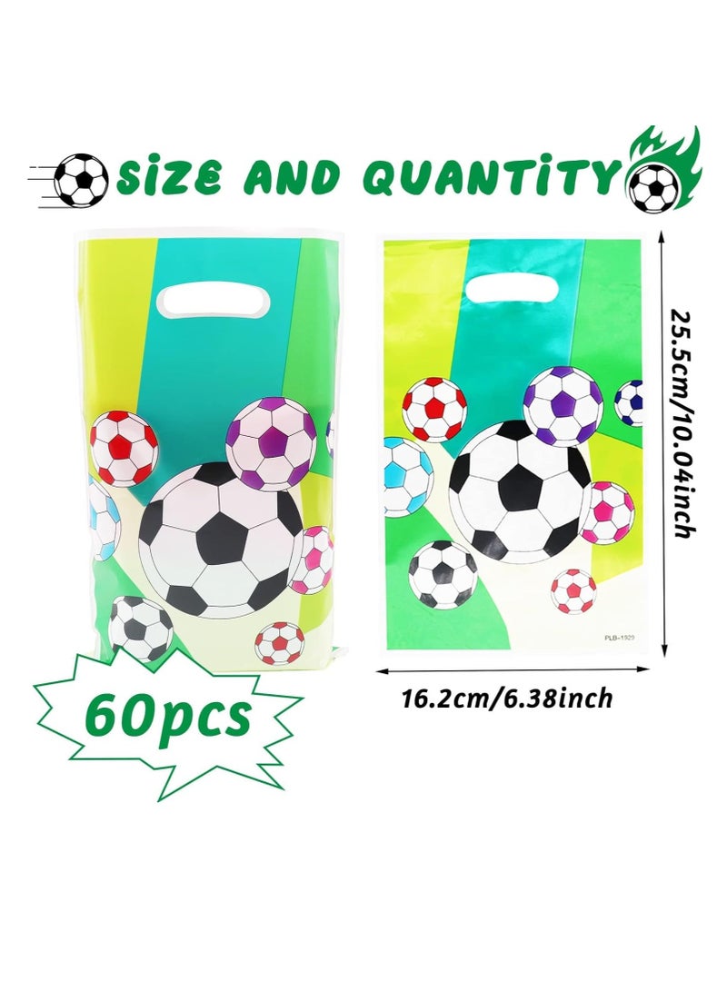 SOLARAE 60 Pcs Football Party Gift Bags for Kids, Plastic Soccer Goodies Bags with Handle Treat Candy Snack Bags Party Favor Fillers Supplies for Birthday Baby - Image 2