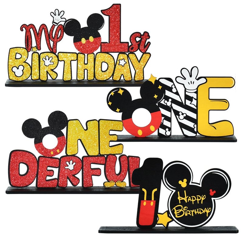 TONIFUL Mouse 1st Birthday Party Supplies 1st Table Centerpieces Red Mouse Theme Design and Sturdy Wooden for One Year Old Birthday Party Favors 1st Birthday Party Decorations 4 Pcs - Image 2