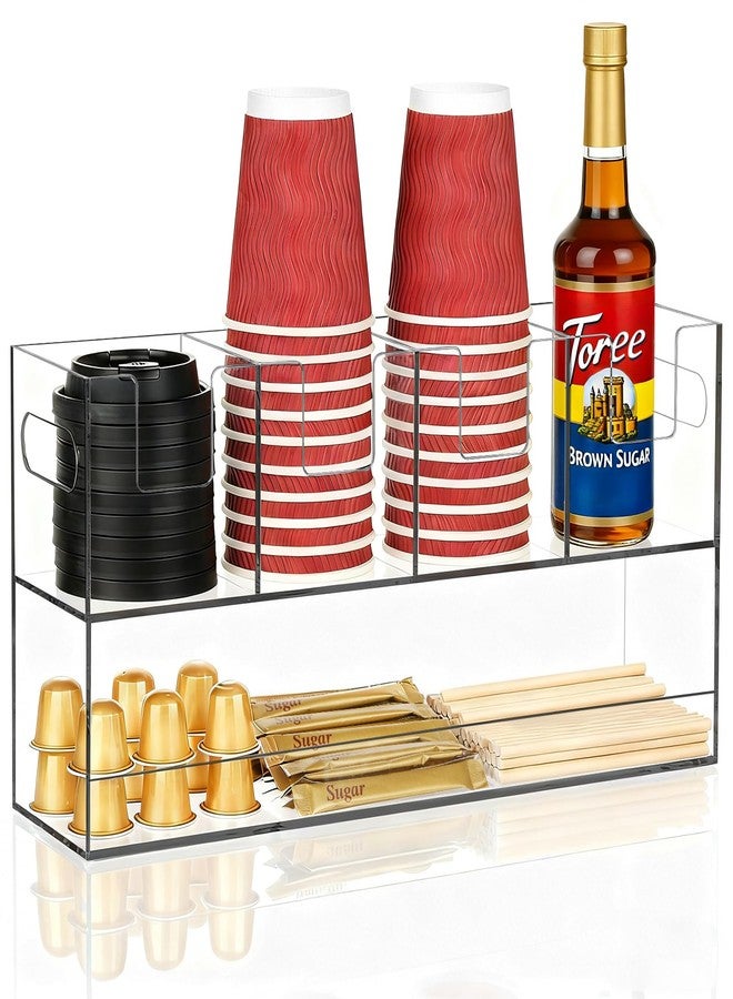 MYITYARD Cup Storage Organizer, Coffee Station Caddy, Clear Acrylic Cup and Lid Holder, Coffee Condiment Bar Accessories for Pods, Sugar, Creamer, Syrup, 5 Compartments - Image 1