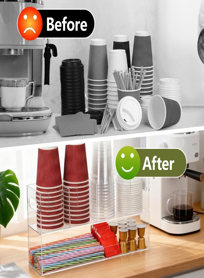 MYITYARD Cup Storage Organizer, Coffee Station Caddy, Clear Acrylic Cup and Lid Holder, Coffee Condiment Bar Accessories for Pods, Sugar, Creamer, Syrup, 5 Compartments - Image 4
