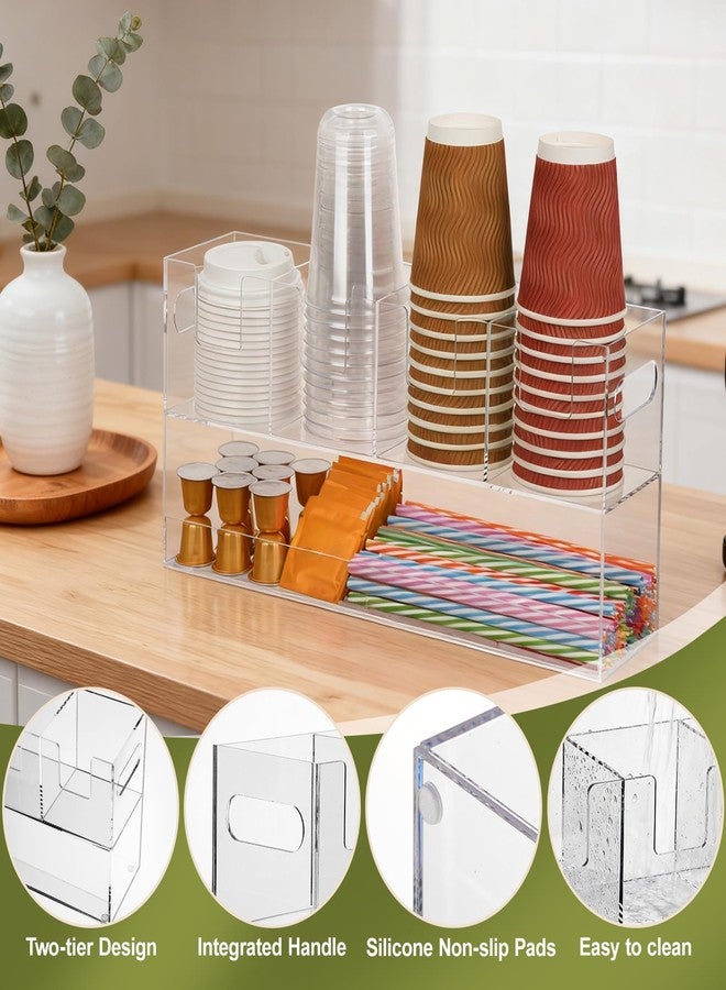 MYITYARD Cup Storage Organizer, Coffee Station Caddy, Clear Acrylic Cup and Lid Holder, Coffee Condiment Bar Accessories for Pods, Sugar, Creamer, Syrup, 5 Compartments - Image 3