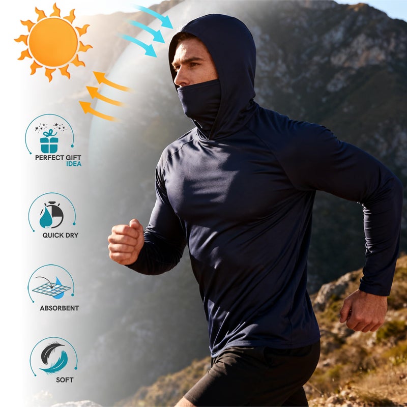 HovSiyla 5 Pack Mens Fishing Hoodie UV Sun Protection Shirts UPF Rash Guard Long Sleeve Shirts Hiking Performance Mesh Face Mask Top Black Grey White Navy Red Medium - Image 3