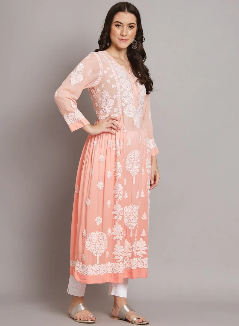 Alaya Hand Embroidered Chikankari A Line Muslin Kurta-AL3664