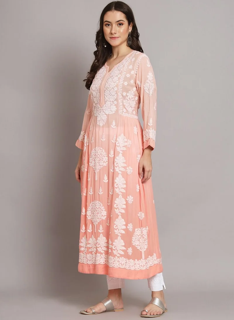 Alaya Hand Embroidered Chikankari A Line Muslin Kurta-AL3664