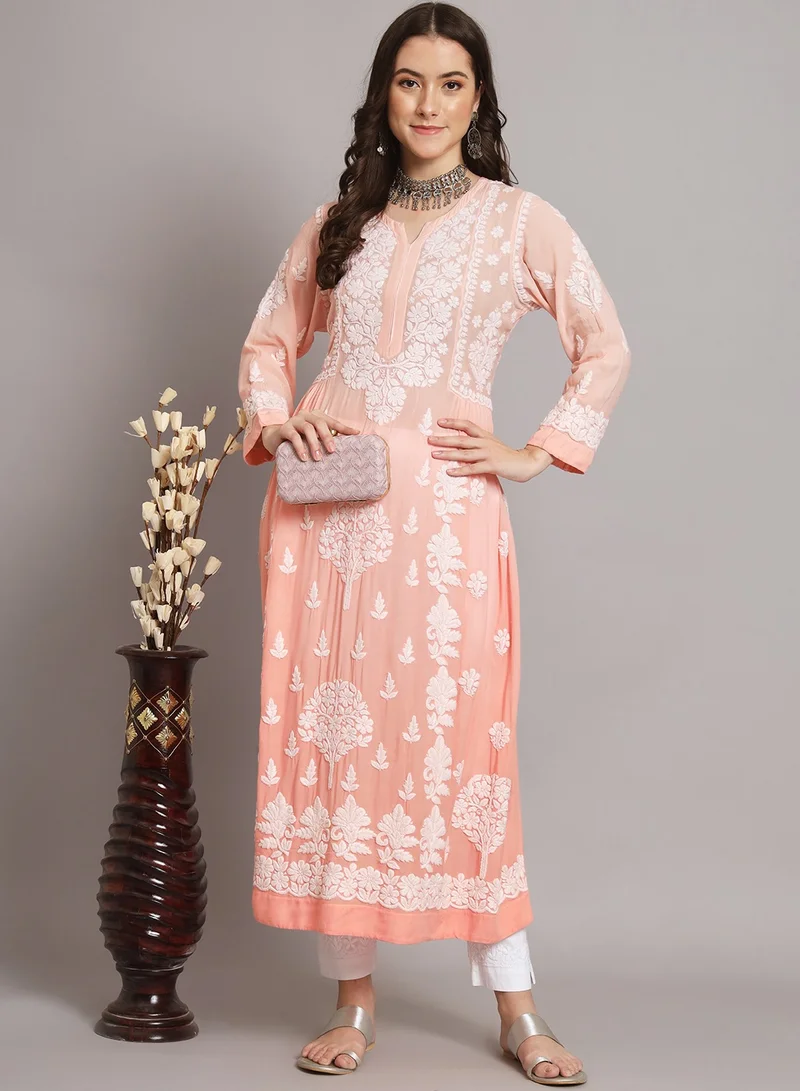 Alaya Hand Embroidered Chikankari A Line Muslin Kurta-AL3664