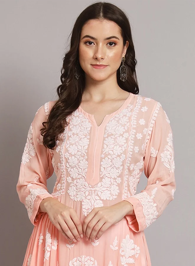 Alaya Hand Embroidered Chikankari A Line Muslin Kurta-AL3664
