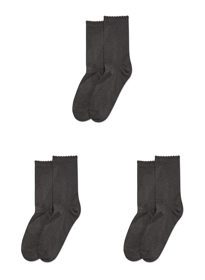 HUE جوارب قصيرة محبوكة للنساء من Hue، لون أسود/بحافة بيكو لامعة، مقاس واحد