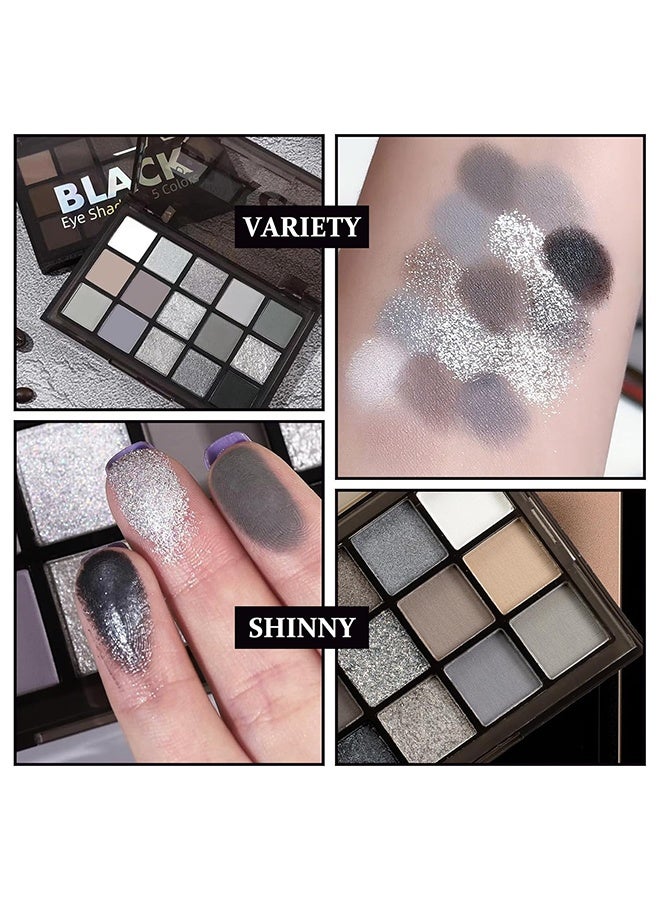 KAPEINE Night Elf Black Eyeshadow Palette,Matte & Glitter Eye Shadow Palette for Smoky Goth Eye Makeup,Black White Gray Eyeshadow Makeup Palette,Longlasting Waterproofing Smoky Eyeshadow Palette - Image 3