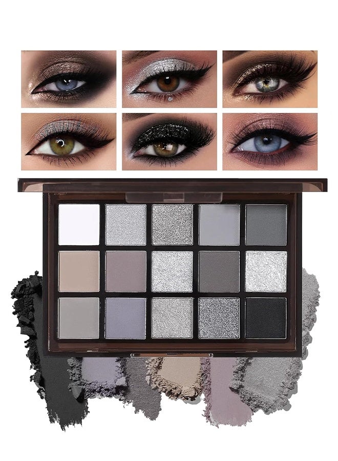 KAPEINE Night Elf Black Eyeshadow Palette,Matte & Glitter Eye Shadow Palette for Smoky Goth Eye Makeup,Black White Gray Eyeshadow Makeup Palette,Longlasting Waterproofing Smoky Eyeshadow Palette - Image 1