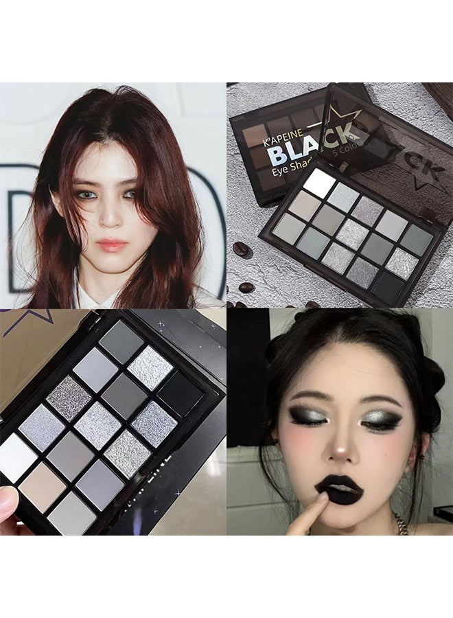 KAPEINE Night Elf Black Eyeshadow Palette,Matte & Glitter Eye Shadow Palette for Smoky Goth Eye Makeup,Black White Gray Eyeshadow Makeup Palette,Longlasting Waterproofing Smoky Eyeshadow Palette - Image 2