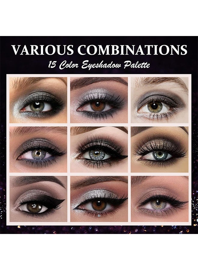 KAPEINE Night Elf Black Eyeshadow Palette,Matte & Glitter Eye Shadow Palette for Smoky Goth Eye Makeup,Black White Gray Eyeshadow Makeup Palette,Longlasting Waterproofing Smoky Eyeshadow Palette - Image 4