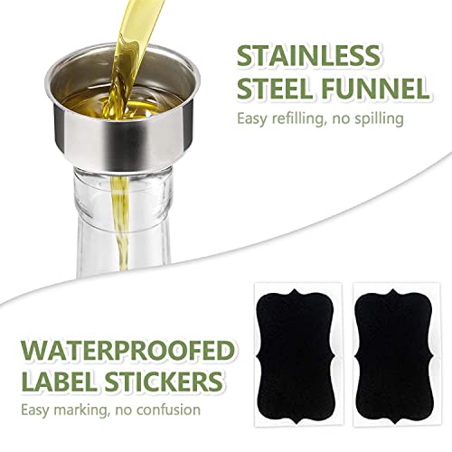 Leaflai 17oz Olive Oil Dispenser Bottle, 500ml Oil & Vinegar Cruet with 2 Stainless Steel Pourers, 2 Labels,1 Brush and 1 Funnel for Kitchen - Image 5
