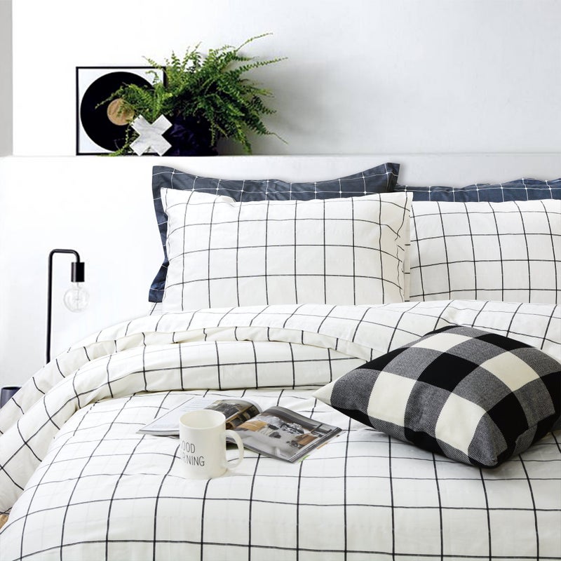 FADFAY Black and White Grid Duvet Cover Sets Lightweight Cotton Bedding Set Lattice Checkered Reversible White Duvet Cover Bedding Collection 3 Pieces1duvet Cover  2pillowcasesFull Size
