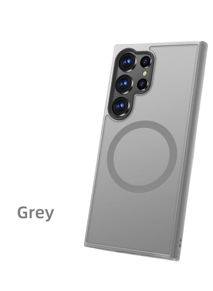 Suitable for the magnetic Samsung Galaxy S24 ultra, compatible with MagSafe, semi-transparent matte back case of shockproof phone case（Grey）  - Image 1