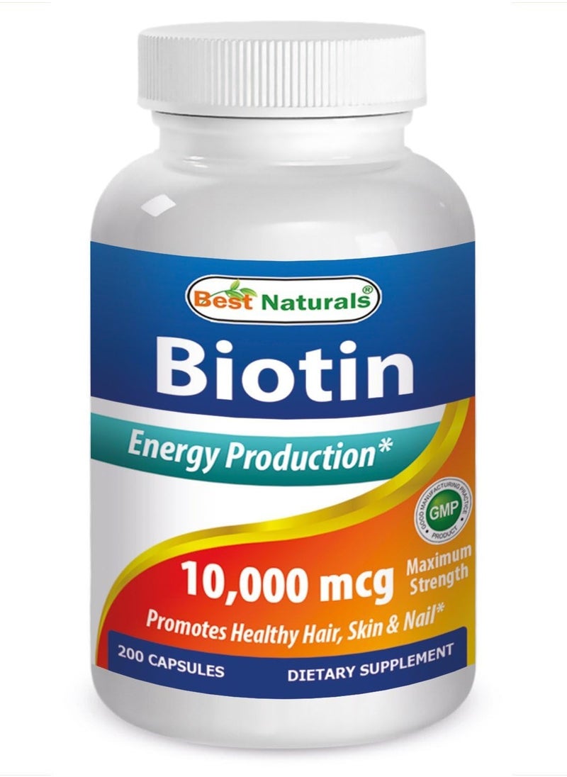 Best Naturals Maximum Potency Biotin 10,000 Mcg for Healthier and Longer Hair Growth Support Formula, 200 Count  - Image 1