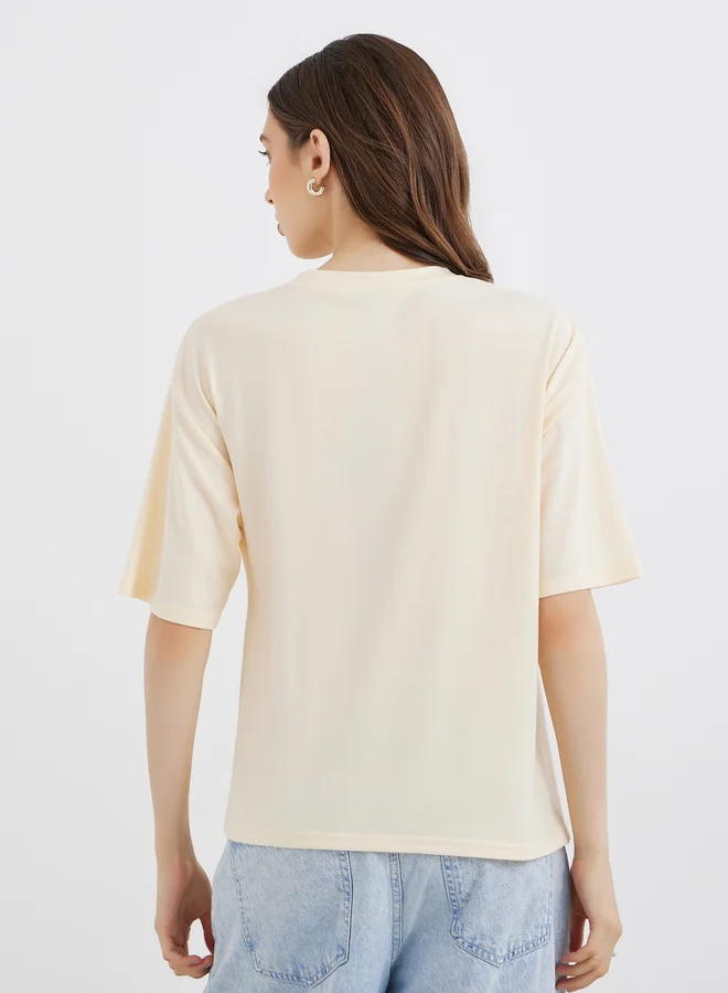 تايك تو Take Two Solid Round Neck Tie Up Detail Wrap Top