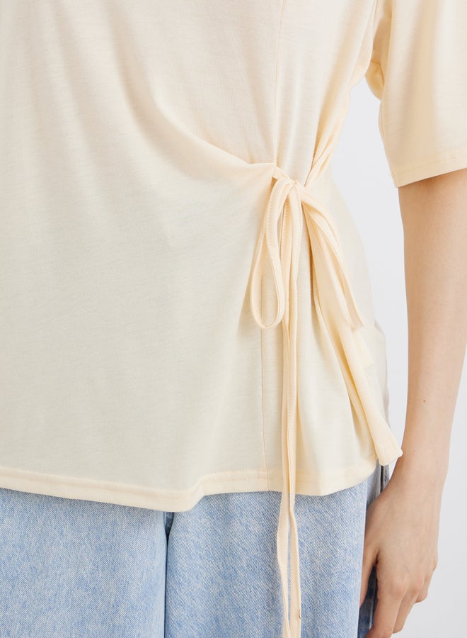 تايك تو توب لف بياقة مستديرة ورباط مزدوج - Image 3