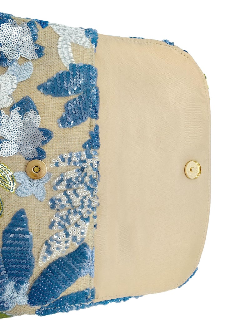 MsAnya Floral Clutch Purses for Women Summer Embroidery Purses Sequin Unique Beaded Evening Bag Wedding Beach Colorful (Blue) - Image 4