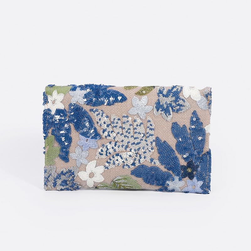 MsAnya Floral Clutch Purses for Women Summer Embroidery Purses Sequin Unique Beaded Evening Bag Wedding Beach Colorful (Blue) - Image 2