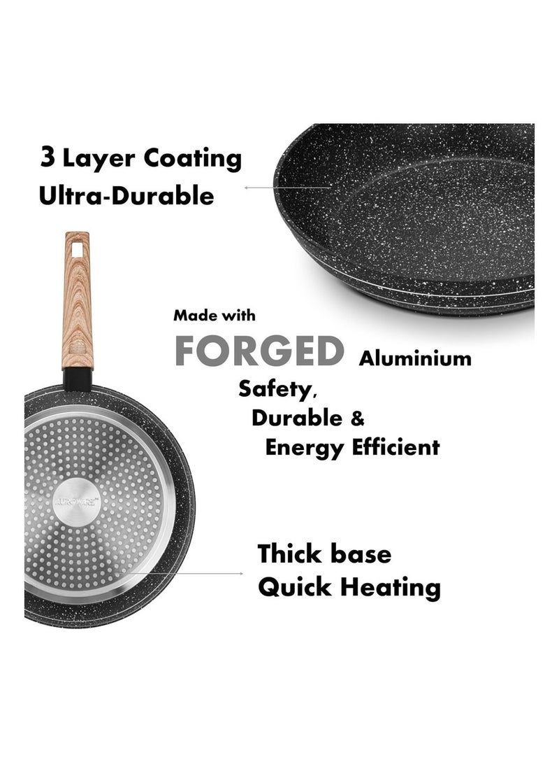 Auroware - Auroware 26CM Non Stick Frying pan Black Forged Aluminium 3 Layer Marble Coating Kitchen Dishwasher Safe PFOA Free Healthy cook and Safe - Image 1
